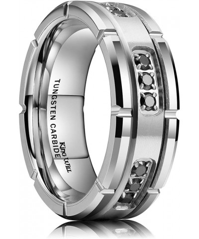 GEM Mens 8mm Black Polished Finish Tungsten Carbide Ring Cubic Zircon Stones Flat Style Silver $23.84 Rings