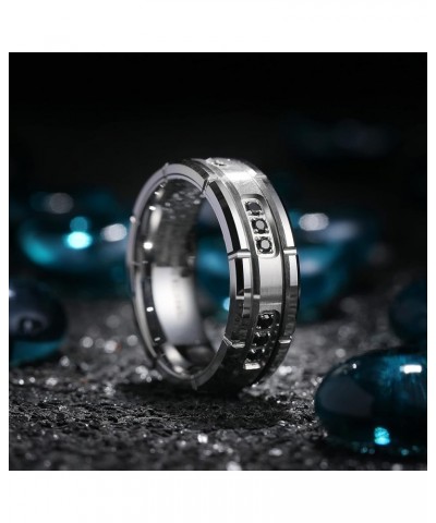 GEM Mens 8mm Black Polished Finish Tungsten Carbide Ring Cubic Zircon Stones Flat Style Silver $23.84 Rings