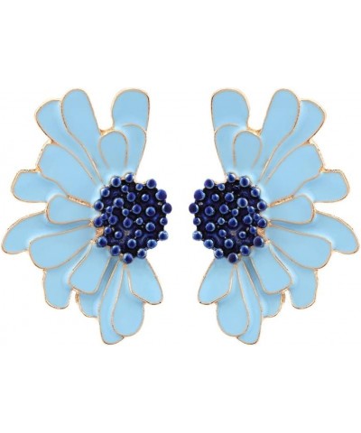 Bohemian Retro Large Big Flower Exaggerated Half Daisy Flower Earrings for Women Girls Holiday Party Wedding Jewelry Blue $4....