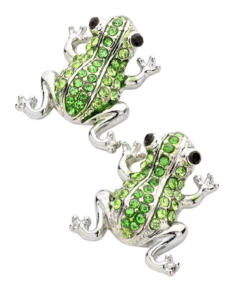 Frog Fashionable Earrings - Stud - Sparkling Crystal - Unique Gift and Souvenir Green (Rhodium Plated) $11.79 Earrings