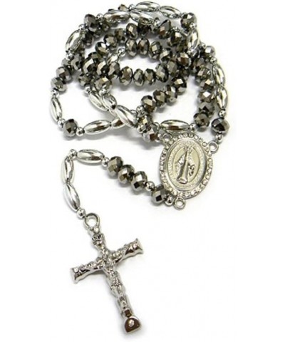 Silver-Tone Crystal Glass Faceted Rosary Beads Chain Necklace 30 $11.39 Necklaces