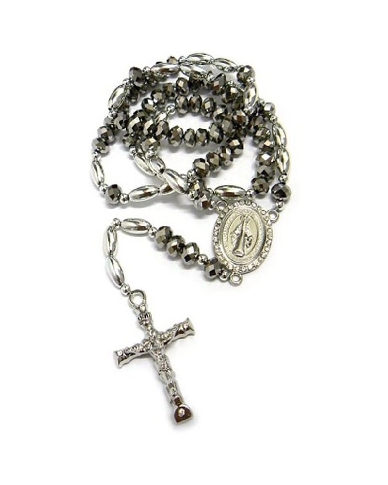 Silver-Tone Crystal Glass Faceted Rosary Beads Chain Necklace 30 $11.39 Necklaces