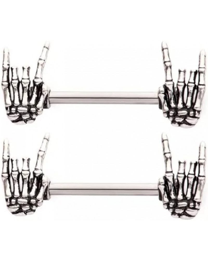 14GA 316L Stainless Steel Skeleton Hand Nipple Barbells, Sold as a Pair $9.53 Body Jewelry