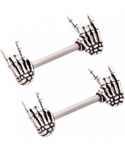 14GA 316L Stainless Steel Skeleton Hand Nipple Barbells, Sold as a Pair $9.53 Body Jewelry