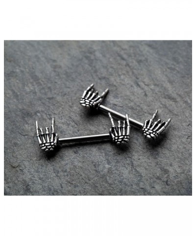 14GA 316L Stainless Steel Skeleton Hand Nipple Barbells, Sold as a Pair $9.53 Body Jewelry