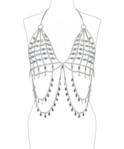 Womens Sexy One Piece Body Chains Crystal Tassel Bikini Beach Club Body Jewelry 020-Silvery $17.50 Body Jewelry