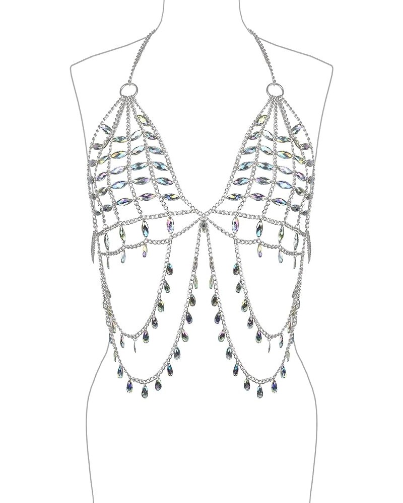 Womens Sexy One Piece Body Chains Crystal Tassel Bikini Beach Club Body Jewelry 020-Silvery $17.50 Body Jewelry