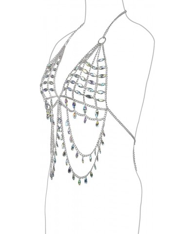 Womens Sexy One Piece Body Chains Crystal Tassel Bikini Beach Club Body Jewelry 020-Silvery $17.50 Body Jewelry