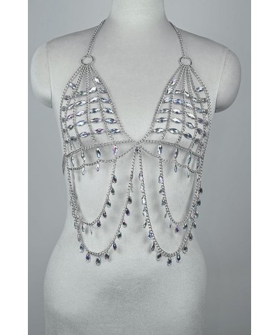 Womens Sexy One Piece Body Chains Crystal Tassel Bikini Beach Club Body Jewelry 020-Silvery $17.50 Body Jewelry