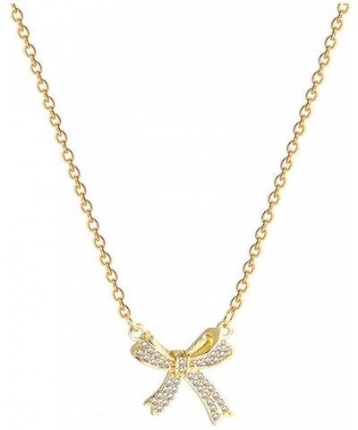 Bow Necklace for Women 18K Gold Bow Ribbon Necklace Rhinestone Bow Pendant Necklace Bow Jewelry Gift for Women Girls B $7.64 ...