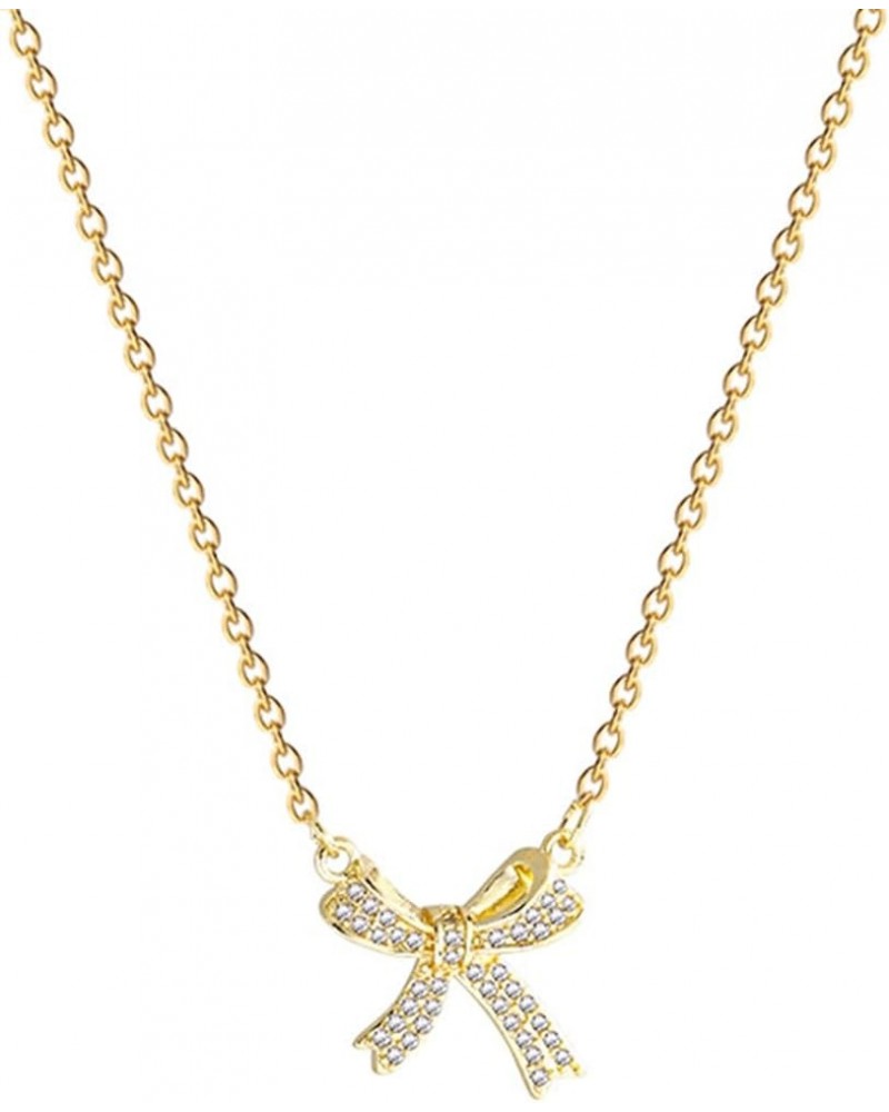 Bow Necklace for Women 18K Gold Bow Ribbon Necklace Rhinestone Bow Pendant Necklace Bow Jewelry Gift for Women Girls B $7.64 ...