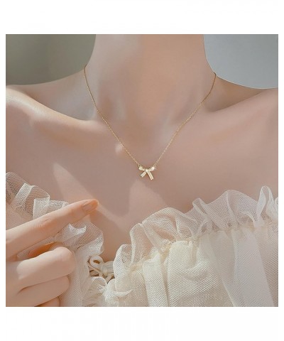 Bow Necklace for Women 18K Gold Bow Ribbon Necklace Rhinestone Bow Pendant Necklace Bow Jewelry Gift for Women Girls B $7.64 ...