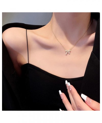 Bow Necklace for Women 18K Gold Bow Ribbon Necklace Rhinestone Bow Pendant Necklace Bow Jewelry Gift for Women Girls B $7.64 ...