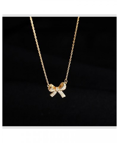 Bow Necklace for Women 18K Gold Bow Ribbon Necklace Rhinestone Bow Pendant Necklace Bow Jewelry Gift for Women Girls B $7.64 ...