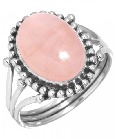 925 Sterling Silver Handmade Ring for Women 10x14 Oval Gemstone Fashion Jewelry for Gift (99020_R) Rose Quartz $21.16 Rings