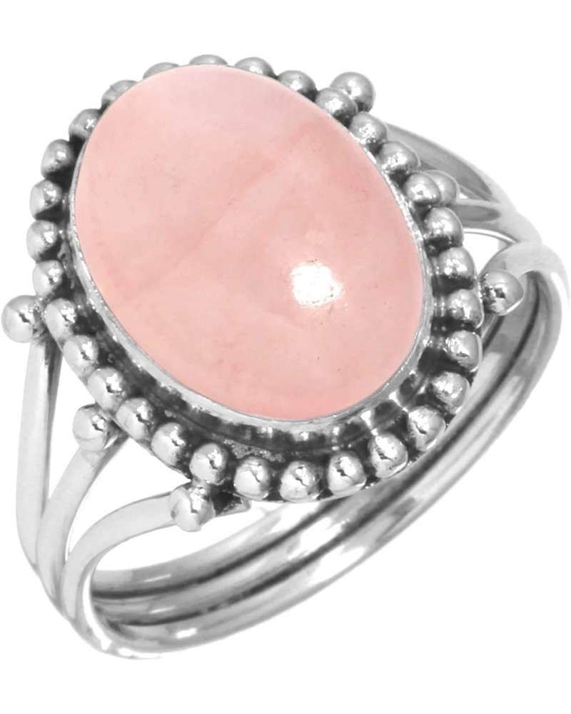 925 Sterling Silver Handmade Ring for Women 10x14 Oval Gemstone Fashion Jewelry for Gift (99020_R) Rose Quartz $21.16 Rings