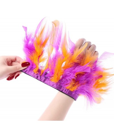 1Pair Feather Cuffs,Fur Slap Band Wristband,Feather Slap Bracelet,Feather Snap Ring,Slap Bracelet Cuffs,Women'S Wrist Decorat...