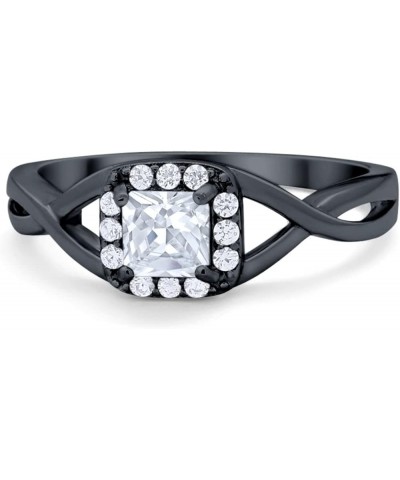 Solitaire Infinity Shank Ring Princess Cut Simulated Stone 925 Sterling Silver Choose Color Black Tone, Simulated CZ $10.50 R...