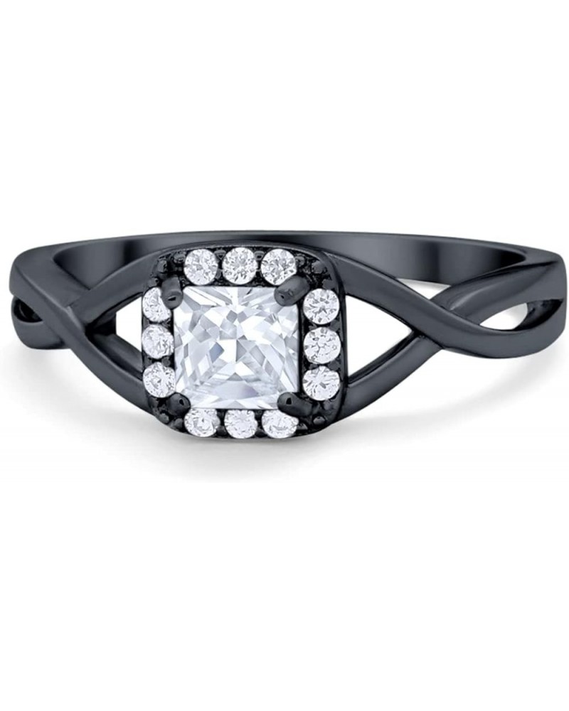 Solitaire Infinity Shank Ring Princess Cut Simulated Stone 925 Sterling Silver Choose Color Black Tone, Simulated CZ $10.50 R...