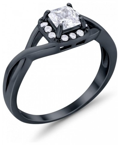 Solitaire Infinity Shank Ring Princess Cut Simulated Stone 925 Sterling Silver Choose Color Black Tone, Simulated CZ $10.50 R...