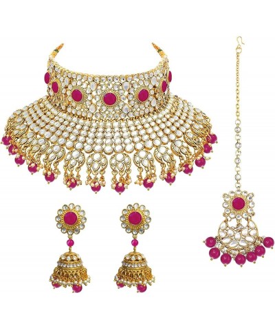 Indian Ethnic Wedding Wear Necklace Set Rani Pink-2 $23.97 Jewelry Sets