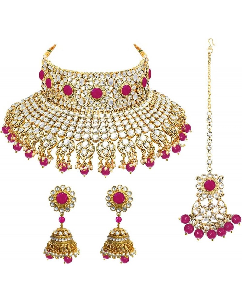 Indian Ethnic Wedding Wear Necklace Set Rani Pink-2 $23.97 Jewelry Sets