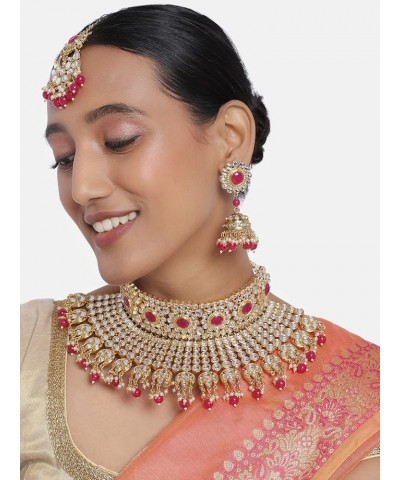 Indian Ethnic Wedding Wear Necklace Set Rani Pink-2 $23.97 Jewelry Sets