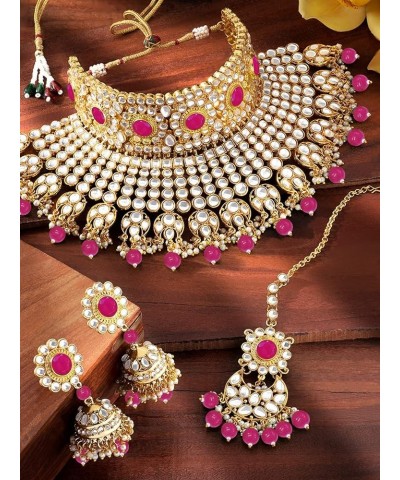 Indian Ethnic Wedding Wear Necklace Set Rani Pink-2 $23.97 Jewelry Sets