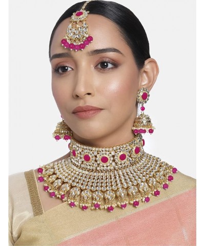 Indian Ethnic Wedding Wear Necklace Set Rani Pink-2 $23.97 Jewelry Sets