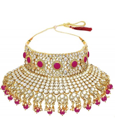 Indian Ethnic Wedding Wear Necklace Set Rani Pink-2 $23.97 Jewelry Sets