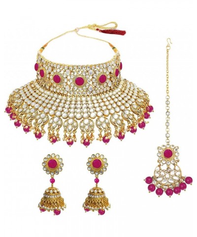 Indian Ethnic Wedding Wear Necklace Set Rani Pink-2 $23.97 Jewelry Sets