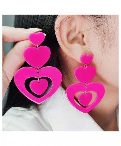 Summer Beach Y2K Heart Earrings for Women Girls Acrylic Dangling Lover Earrings Boho Red Pink Drop Earrings Jewelry Gifts Sty...