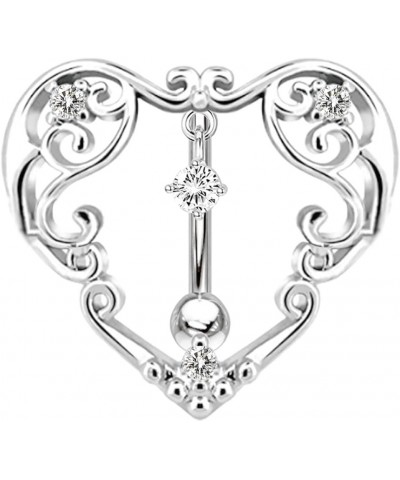 14G Heart Belly Button Ring 316L Inlaid CZ Crystal Heart Reverse Hinge Top Belly Ring Top Down Belly Button Ring Medical Stee...