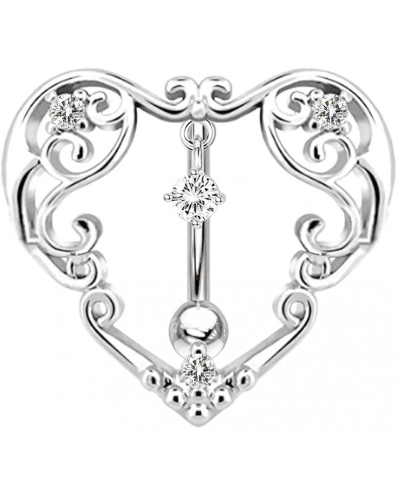 14G Heart Belly Button Ring 316L Inlaid CZ Crystal Heart Reverse Hinge Top Belly Ring Top Down Belly Button Ring Medical Stee...