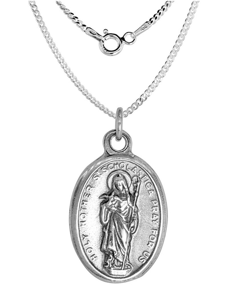 Sterling Silver St Scholastica Medal Necklace Oxidized finish Oval 1.8mm Chain 16-inch $20.52 Pendants