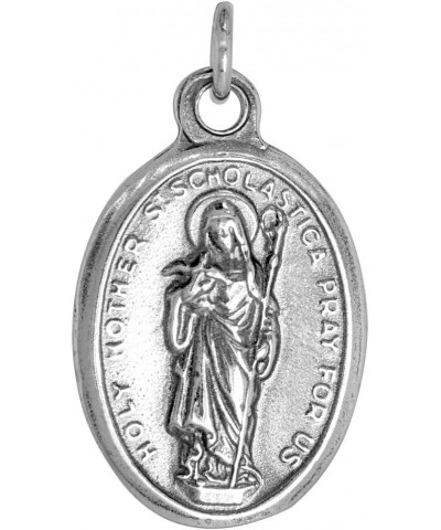 Sterling Silver St Scholastica Medal Necklace Oxidized finish Oval 1.8mm Chain 16-inch $20.52 Pendants