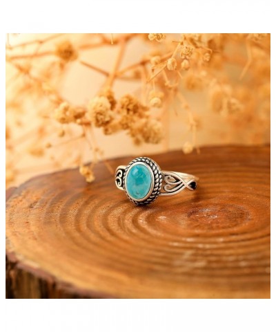 Adjustable Rings for Women 925 Sterling Silver Rings Womens Vintage Rings with 6 * 8mm Oval Teal Turquoise/Turquoise/Moonston...