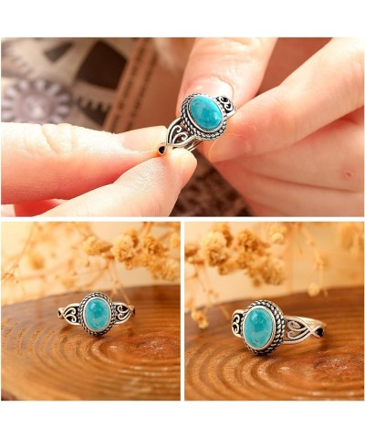 Adjustable Rings for Women 925 Sterling Silver Rings Womens Vintage Rings with 6 * 8mm Oval Teal Turquoise/Turquoise/Moonston...