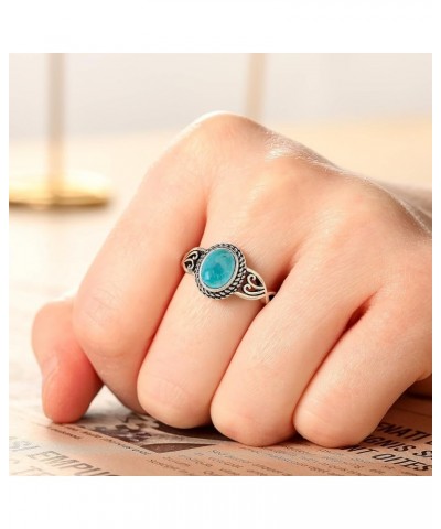 Adjustable Rings for Women 925 Sterling Silver Rings Womens Vintage Rings with 6 * 8mm Oval Teal Turquoise/Turquoise/Moonston...