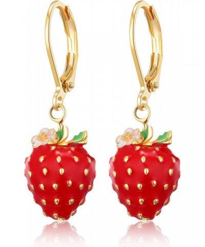 Strawberry Earrings for Women Cute Fruit Leverback Dangle Drop Earrings Jewelry for Girls $12.18 Earrings