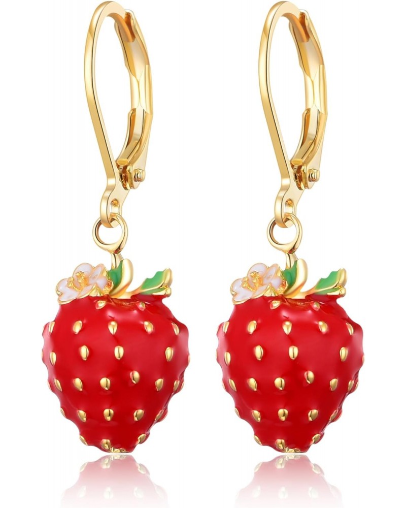 Strawberry Earrings for Women Cute Fruit Leverback Dangle Drop Earrings Jewelry for Girls $12.18 Earrings