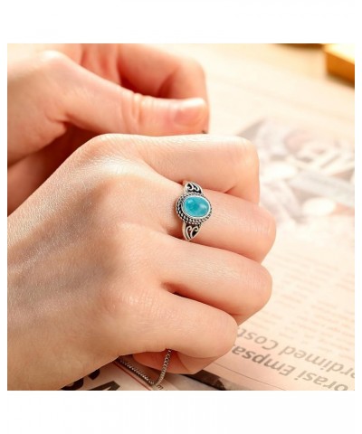 Adjustable Rings for Women 925 Sterling Silver Rings Womens Vintage Rings with 6 * 8mm Oval Teal Turquoise/Turquoise/Moonston...