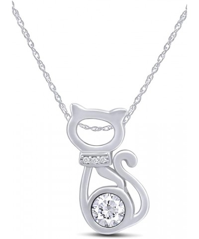 Round Cut Simulated Birthstone & White Cubic Zirconia CAT Pendant Necklace Jewelry For Women In 14k Gold Over Sterling Silver...