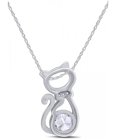 Round Cut Simulated Birthstone & White Cubic Zirconia CAT Pendant Necklace Jewelry For Women In 14k Gold Over Sterling Silver...