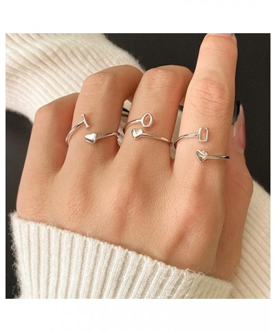 Silver Initial Rings for Women Teen Girls,Silver Plated Heart Initial Ring Stackable Rings for Women Adjustable Initial Rings...