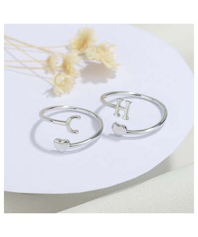 Silver Initial Rings for Women Teen Girls,Silver Plated Heart Initial Ring Stackable Rings for Women Adjustable Initial Rings...