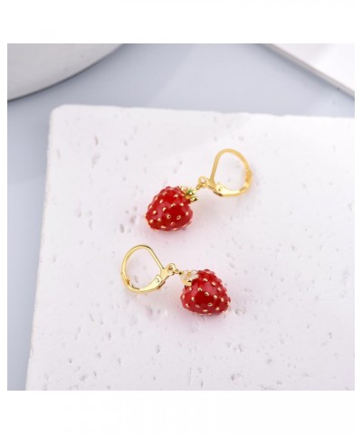 Strawberry Earrings for Women Cute Fruit Leverback Dangle Drop Earrings Jewelry for Girls $12.18 Earrings