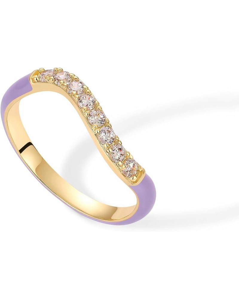 14K Gold Plated Wavy Stackable Ring | Colored Enamel and Cubic Zirconia Rings | Blue White Purple Enamel Eternity Bands for W...