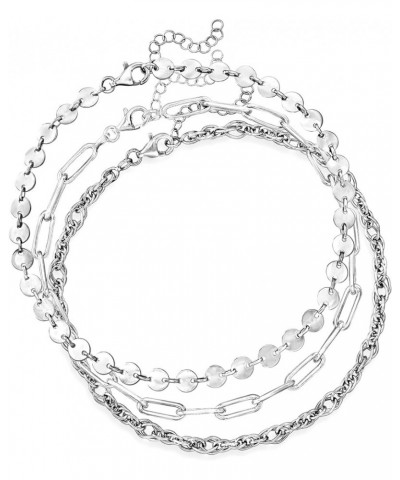 Three Anklets Set Sterling Silver 9.0 Inches $51.70 Anklets