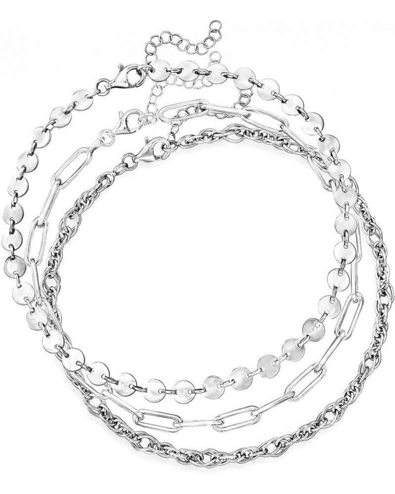 Three Anklets Set Sterling Silver 9.0 Inches $51.70 Anklets